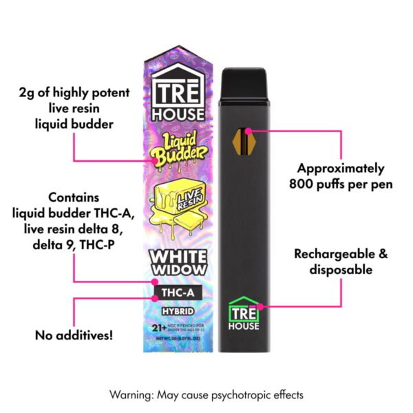 White Widow Hybrid THC-A Live Resin Liquid Budder Vape Pen